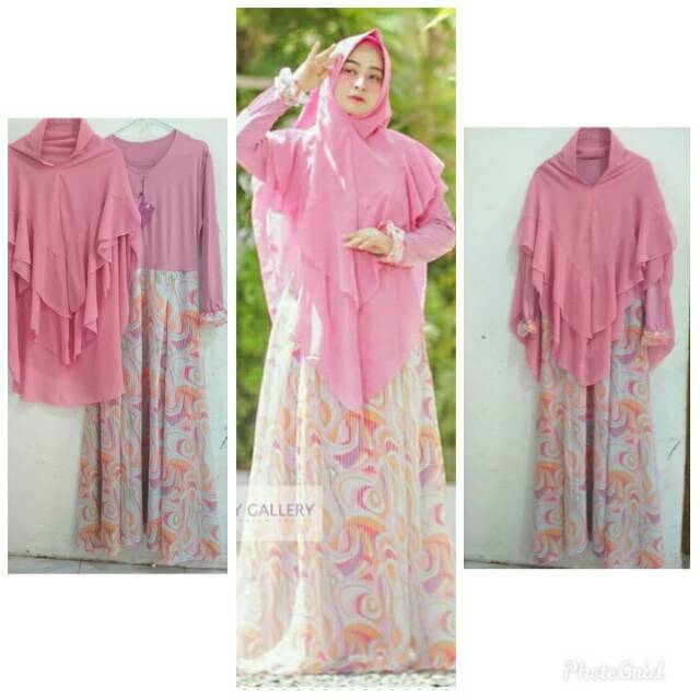 Gamis /dress set khimar/hijab syari ceruty printing umbrella new with tag harga preloved/pl/second