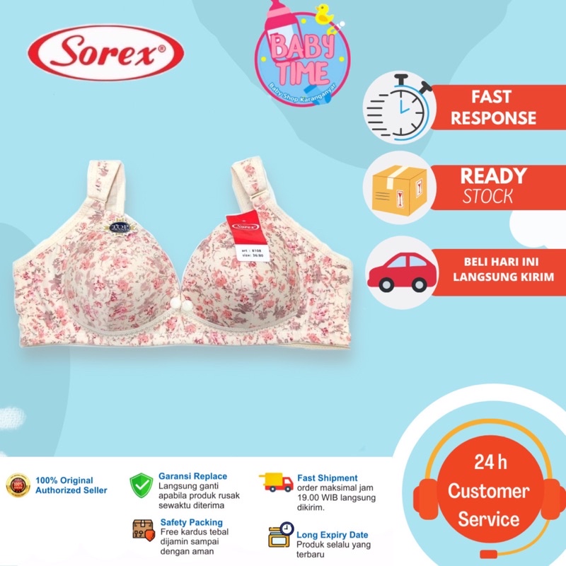 Sorex Bra Menyusui Motif Bunga Cantik Nursing Bra 8108 Tanpa Kawat Kait 3 Setara Cup B Busa Sedang