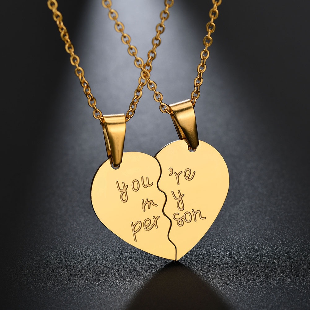 Hu Hu Hu Hu Hu Alat Bantu Pasang Kacamata♡ 2pcs Kalung Rantai Liontin Hati Motif Tulisan You Are My Person Untuk Pasanganpriawanita