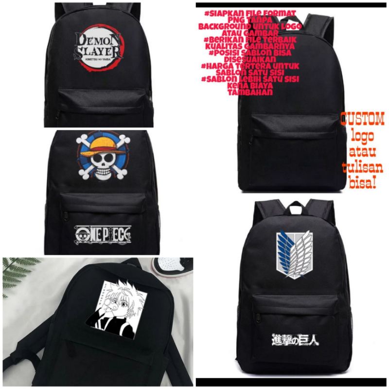 Tas Laptop Ransel 14/15.6 inch polos/custom sablon, anime, one piece, killua, Attack on titan, demon slayer