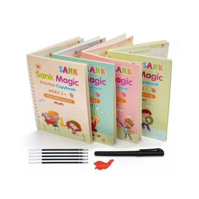

sank magic book 4 buku + 1 pen + 5 refills varian practice copybook for preschools
