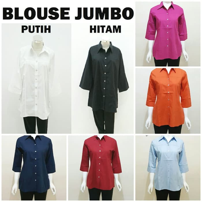 BLOUSE JUMBO BAJU ATASAN WANITA SPESIAL HEM KEMEJA HITAM PUTIH BIGSIZE - KUNING, 2L TERLARIS