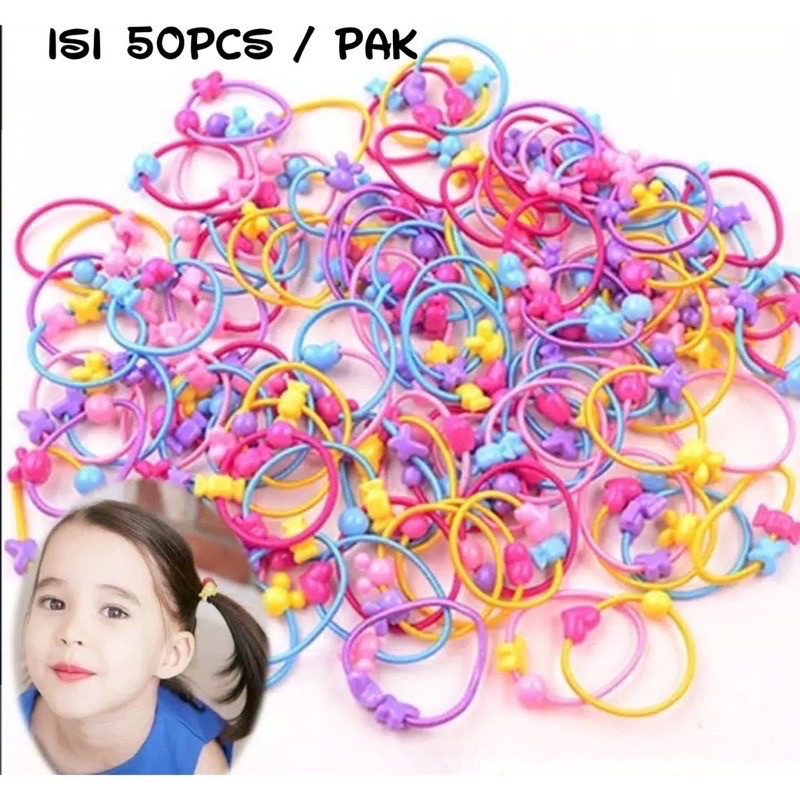 Ikat Rambut Anak Anak / Karet Ikat Rambut / Kuncir Rambut Kuda Anak Anak / Headband 1 pack isi 50pcs