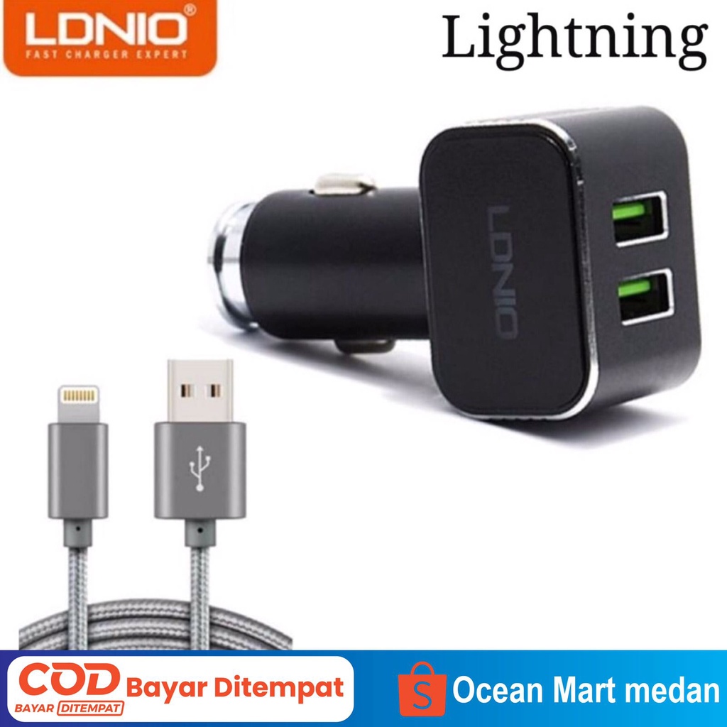 Car Charger Mobil LDNIO C306 Type C Micro Lightning 2 Port USB 18W Fast Charging  3.6A Aksesoris Handphone HP OCEANMART OCEAN MART