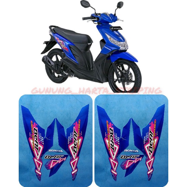 Striping Stiker Lis Les Body Motor Honda Beat Karbu 2011 Full Set Motif Standar Original Warna Biru