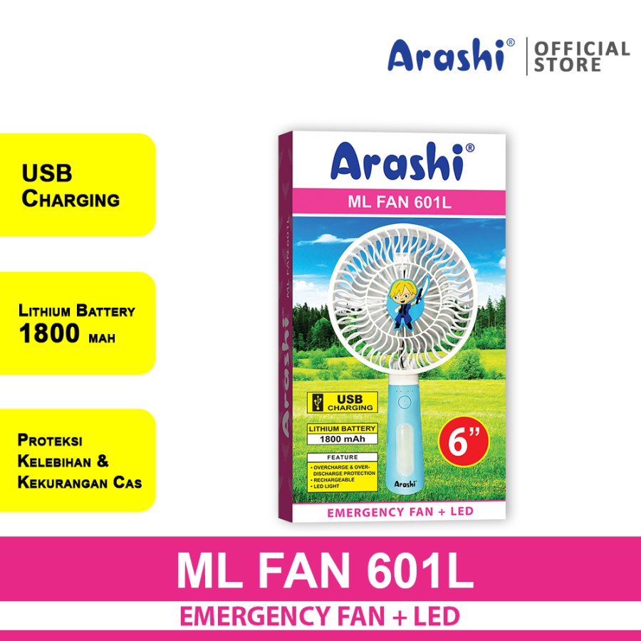 Kipas Angin Mini 3 Kecepeatan / Handheld Portable - Arashi ML Fan 601L