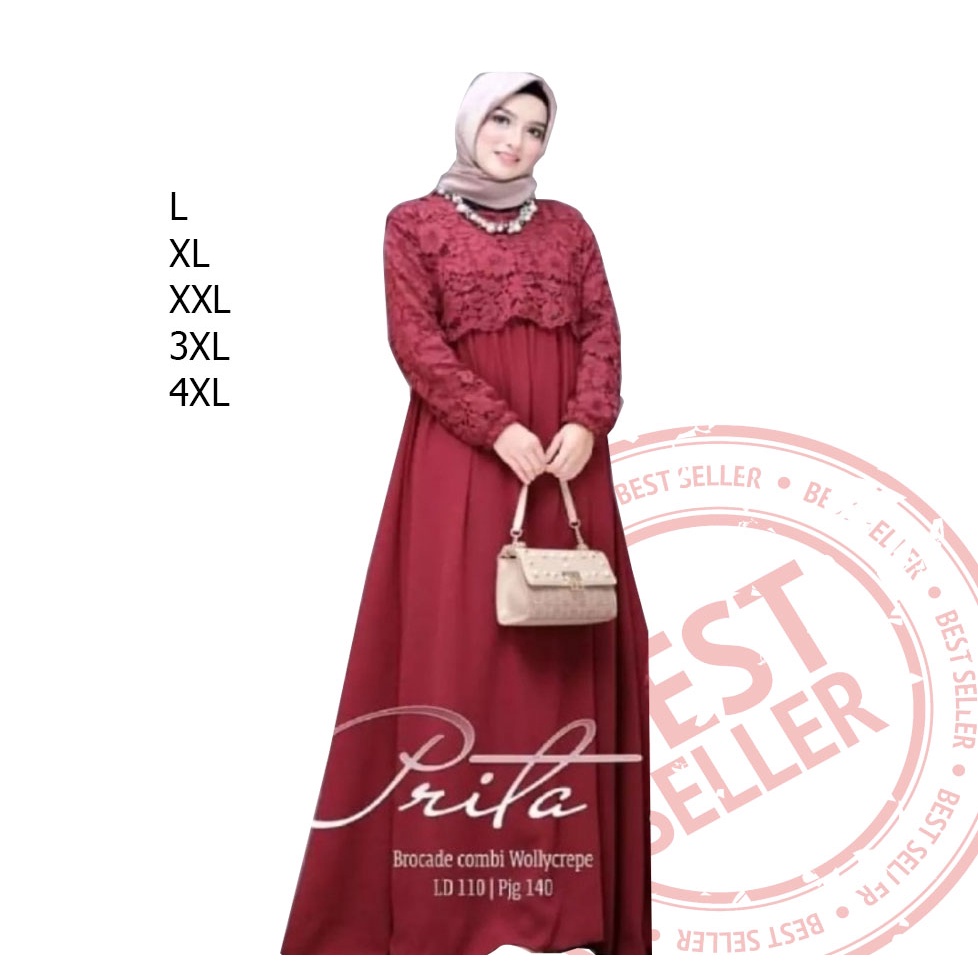 COD Gamis Jumbo Brukat Prita Maxi Vol 2 Size L XL XXL XXXL 4XL LD 120 130 140 Gaun Pesta Muslimah Ga