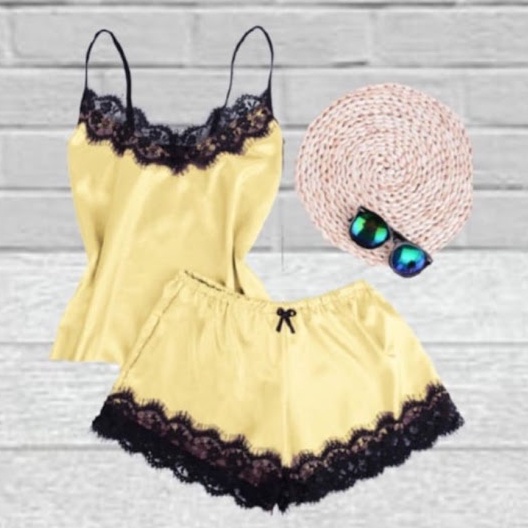 Sexy Lingerie Two Piece Baju Tidur Wanita TA0473 Kuning