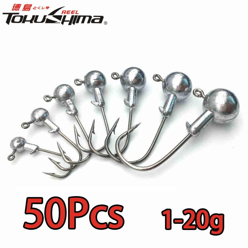 TOKUSHIMA 50/25/10 PCS 1g - 20g Memimpin Jig Kepala Baja Karbon Memancing Kail