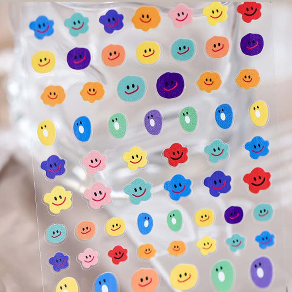 Mxbeauty 5D Grafir Stiker Kuku Warna-Warni Smiley Face Pesona Perekat DIY Perhiasan Nail Art