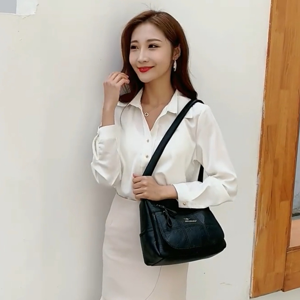 TAS SELEMPANG WANITA PREMIUM KULIT HITAM IMPORT RANTINE TA611B5 REMAJA KOREA SLINGBAG MURAH CEWEK KEKINIAN SIMPLE BAHU SHOULDER BAG BATAM BRANDED CASUAL POLOS