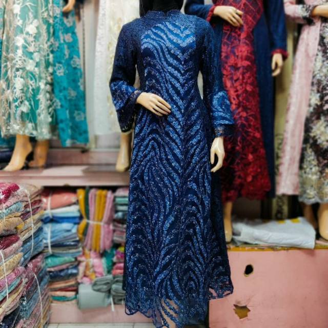 Gamis brokat tule / gamis pesta / gamis tile keliling / abaya brokat / gamis pesta