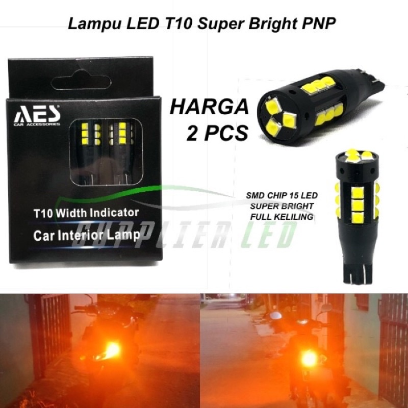 Lampu LED T10 Sein Super Bright Super Terang AES 15 Mata SMD PNP Sepasang