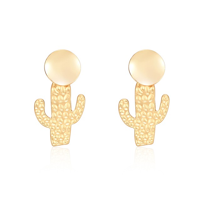 LRC Anting Tusuk Fashion Gold Alloy Cactus Earrings F29760