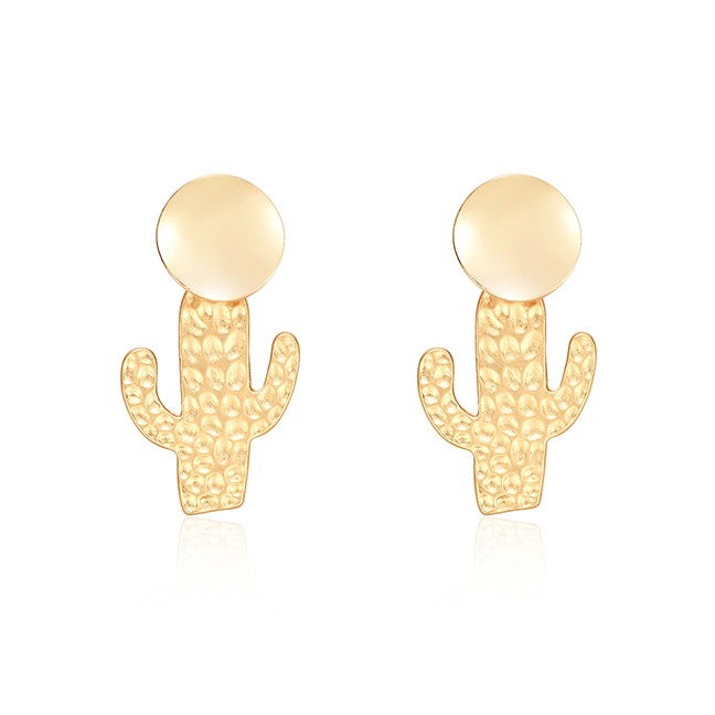 LRC Anting Tusuk Fashion Gold Alloy Cactus Earrings F29760