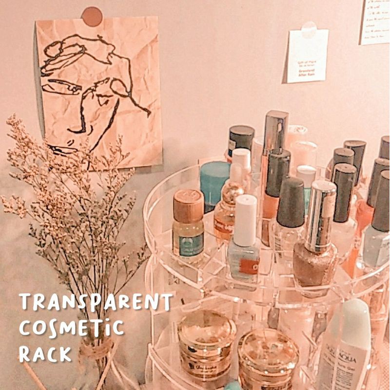 Rak Cosmetic Transparant Aesthetic Dapat Berputar 360° bisa COD