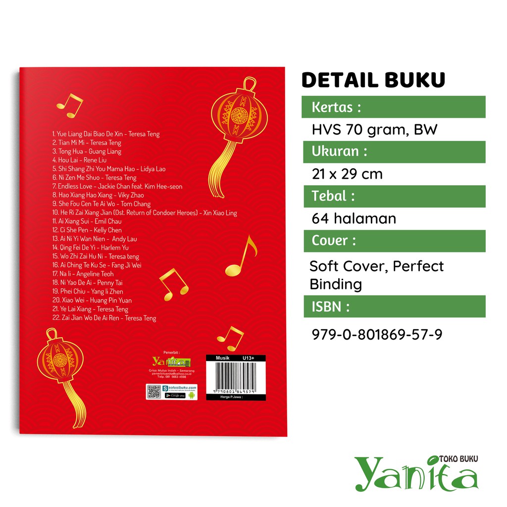 Yanita Buku Musik Kompilasi Lagu Mandarin Sepanjang Masa