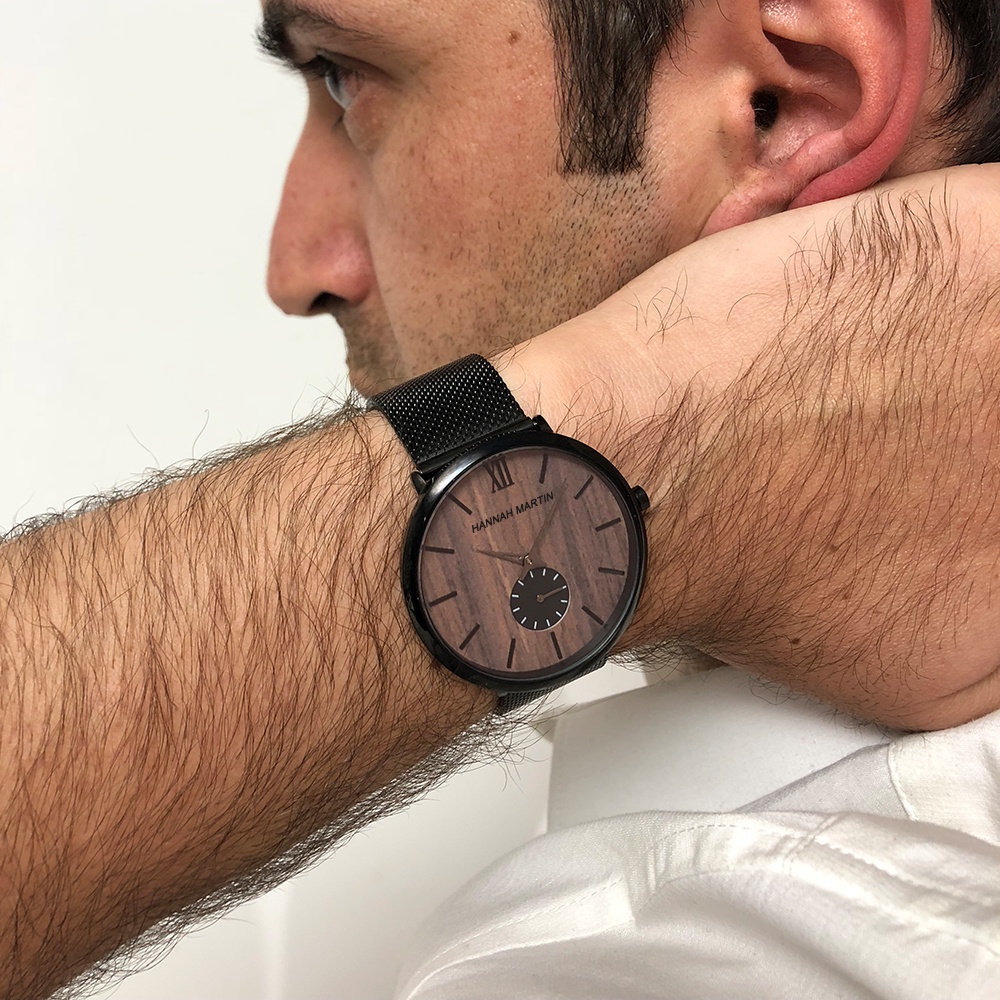 Jam Tangan Pria Kayu Keren Sangat tipis Hannah Martin 100% Original korea fashion Cowok Jam anti air Quartz laki laki Arloji