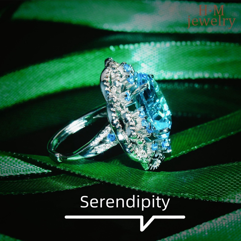 Cincin Sterling Silver 925 Model Terbuka Dengan Sapphire Biru Langit Untuk Wanita