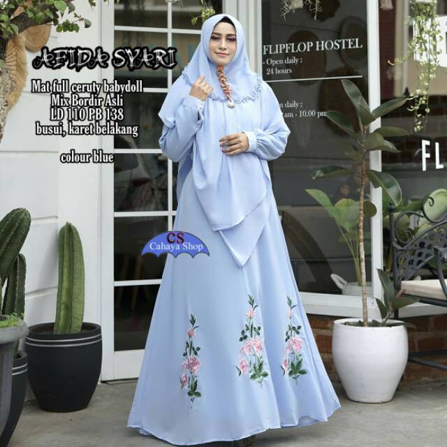 Set afida syari Full Ceruty babydoll Mix bordir asli