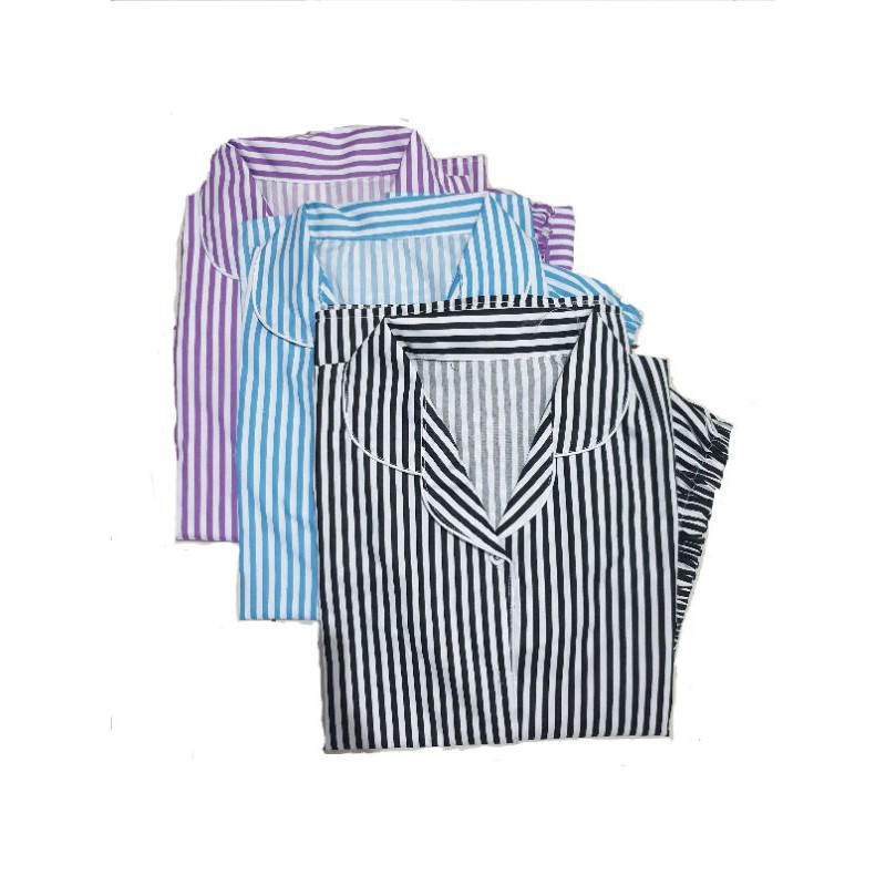 Baju Tidur Piyama Wanita/Cewek Dewasa Motif Salur/Stripe Katun HP