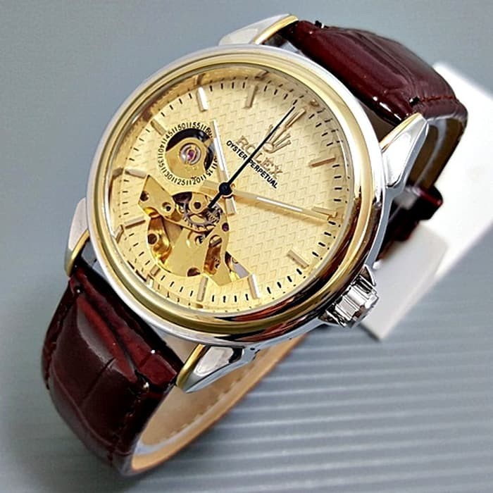 Promo Jam Tangan Rolex Skeleton Carrera Kulit Automatic