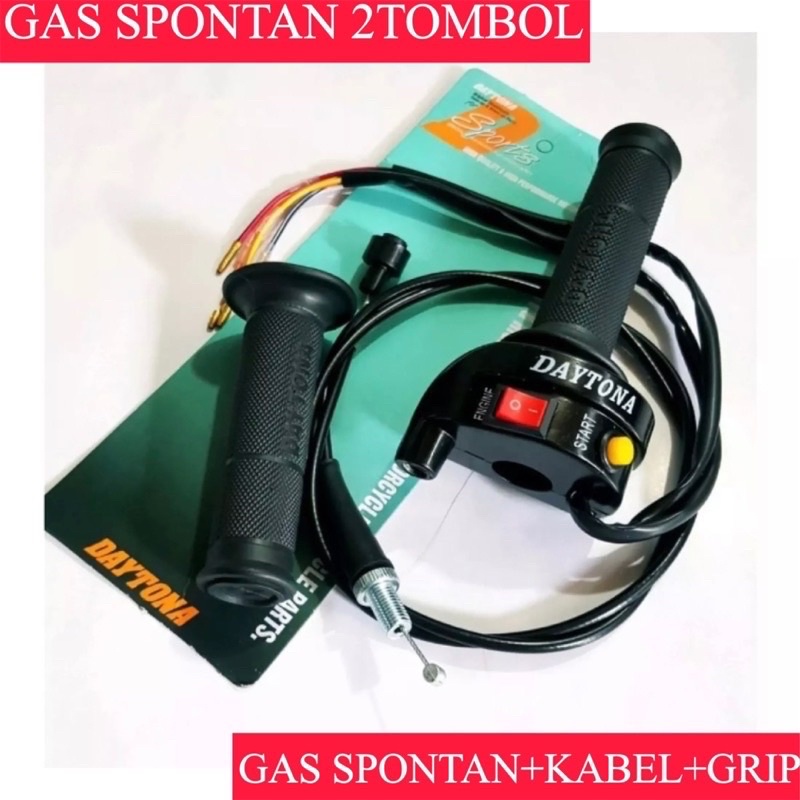 Gas spontan daytona 2 tombol universal plus 1set handgrip plus kabel universal honda yamaha suzuki full besi