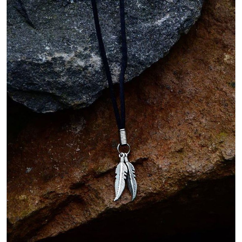 Kalung Pria Wanita Liontin Charm Bulu Double Bronze Silver Mini