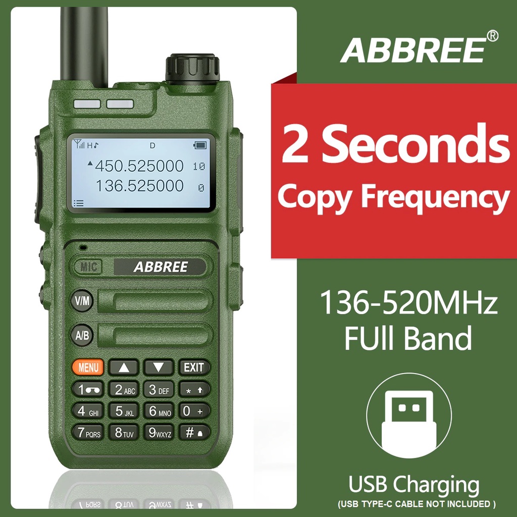 AKN88 - HT ABBREE AR-F5 Walkie Talkie Full Band 128CH Wireless Copy Frequency