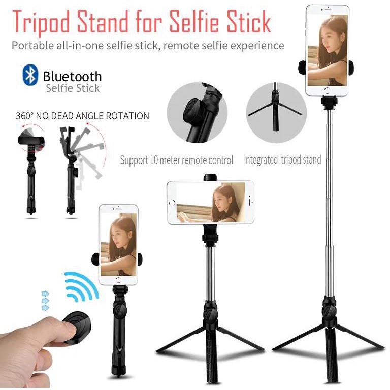 wireless tripod hp bluetooth remote shutter button xt-10 selfie stick tongsis tripod 2in1 phone for android ios