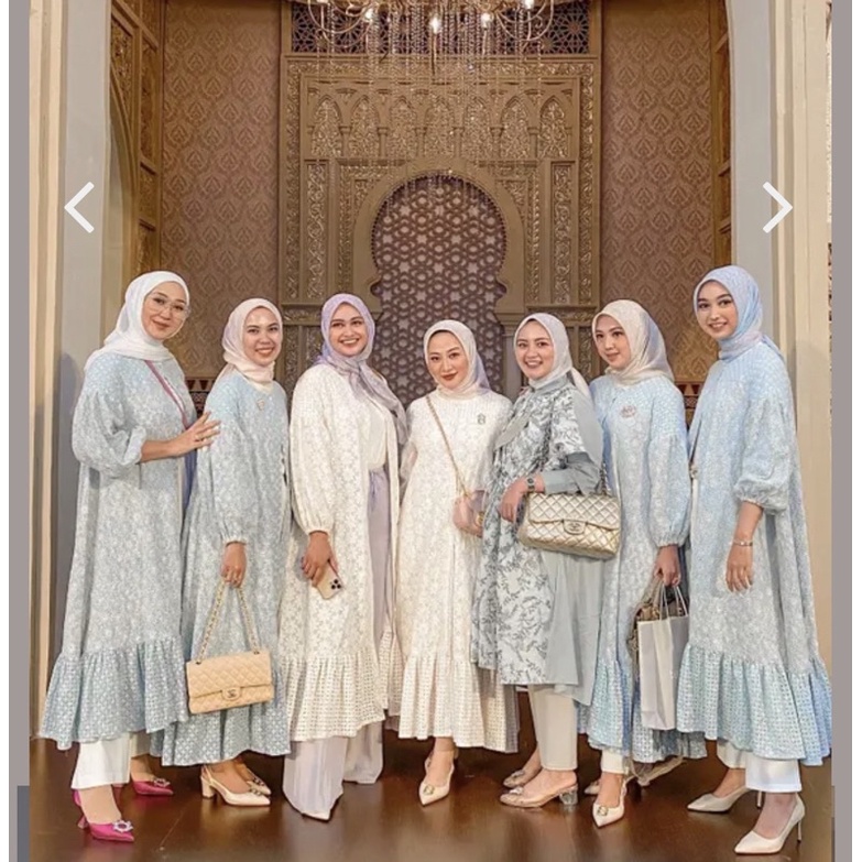 Ziana maxi dress blue cream benang jarum buttonscarves