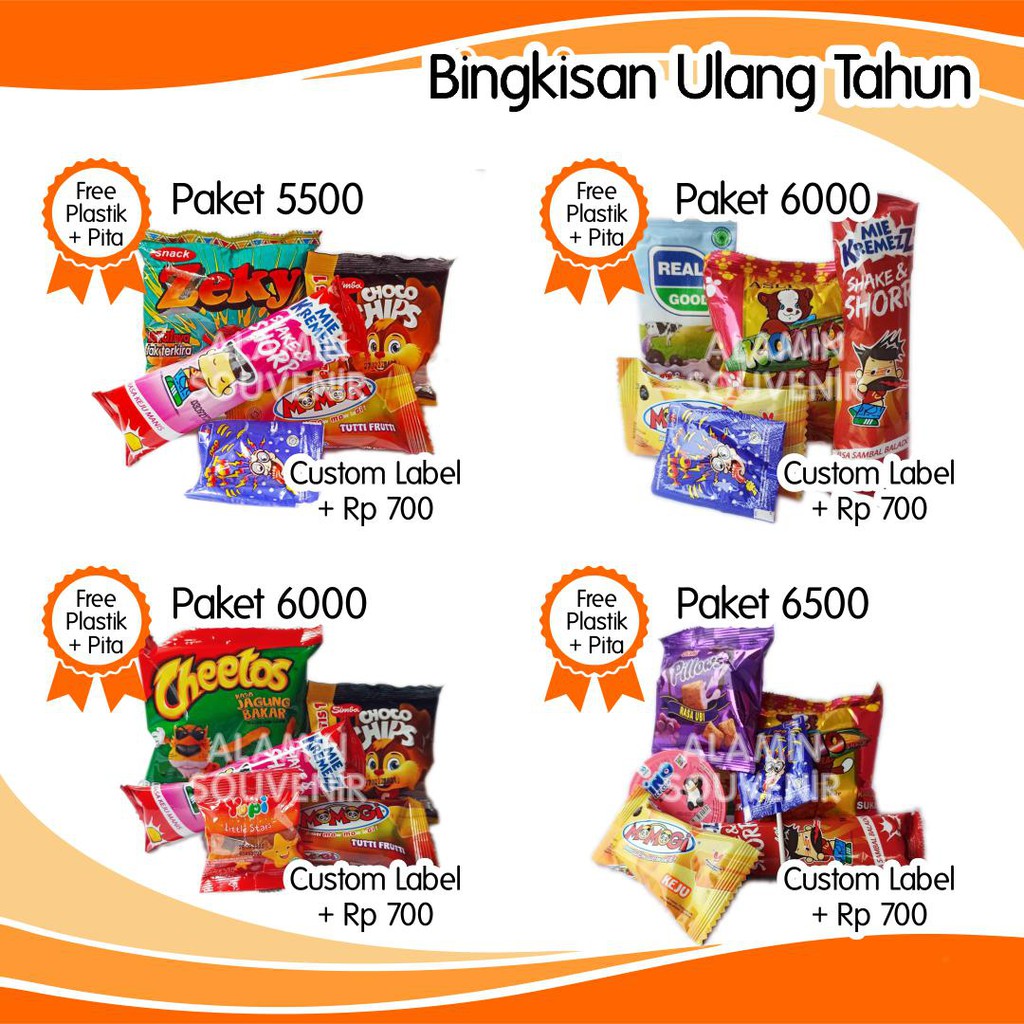 

Bingkisan Snack Ulang Tahun Pesta Acara Baksos