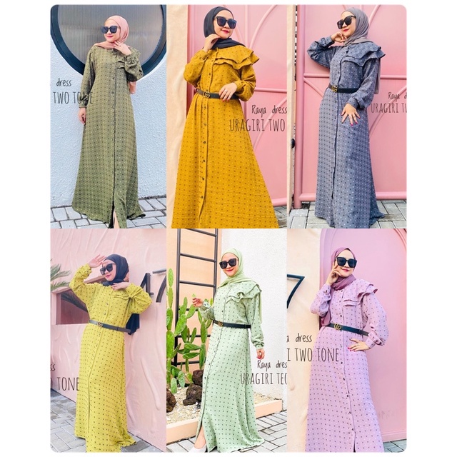 Raya Dress Uragiri Crinkle Two Tone Terbaru / dress airflow cringkle full kancing