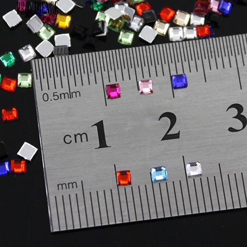 [Bayar Di Tempat] 12 Warna 3D 3mm Persegi Nail Dekorasi Pipih Shiny Rhinestone DIY Nail Art Tips