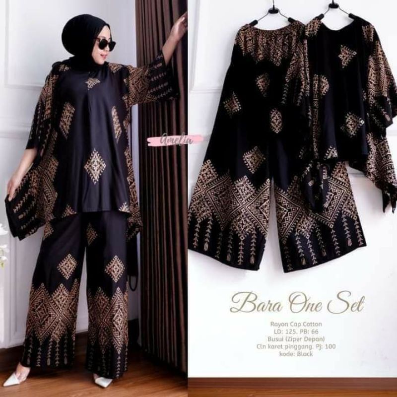 Bara Big One Set Jumbo Rayon Batik Premium Waka Waka Setelan Wanita Celana Panjang Set Bigsize LD 140 cm