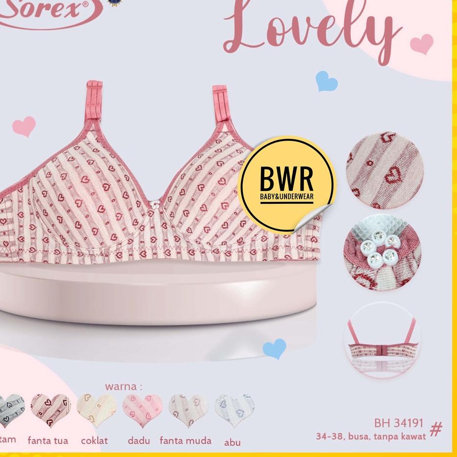 Bra BH Sorex 34191 / Busa Tanpa Kawat Kait 2 Setara Cup B Motif Salur Lovely | Bwr