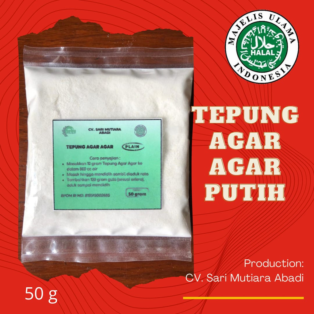 

Tepung Agaragar Putih Plain Sari Mutiara Abadi 50g Curah Kemasan Ekonomis Bahan Puding Pudot Permen