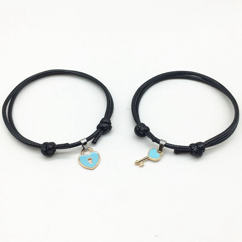 2pcs/lot Gelang Tangan Tali Aksen Gembok Hati Bahan Alloy Untuk Pasangan/Pria/Wanita