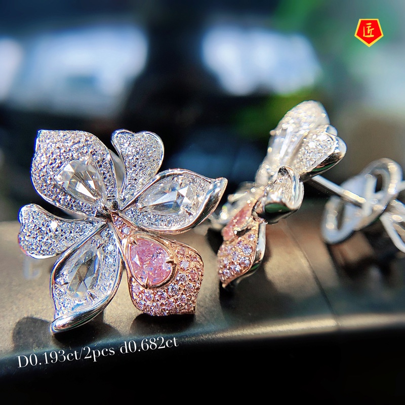 [Ready Stock]Luxury Natural Argyle Pink Diamond Orchid Design Earrings