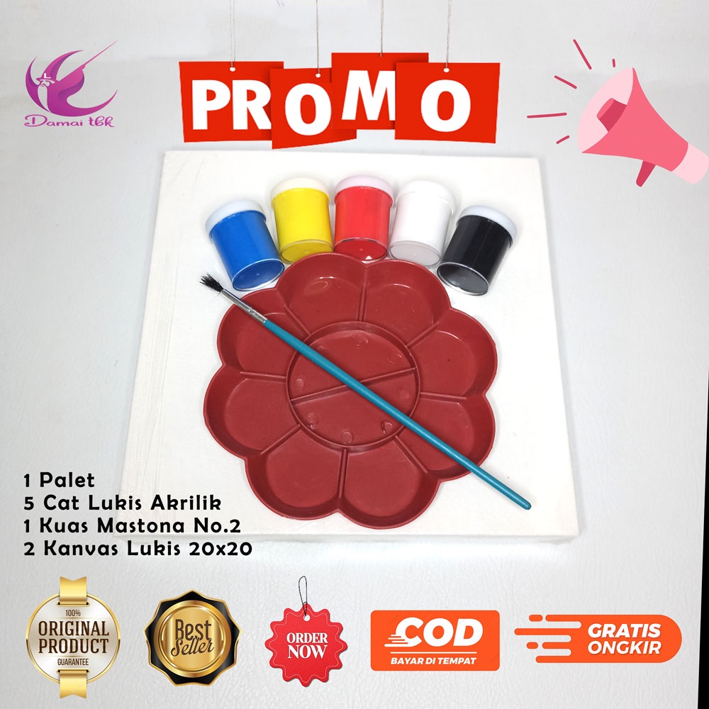 

Paket Kanvas Lukis K20 (2 Buah kanvas lukis 20x20 + 5 Cat + Free 1 Palet + 1 Kuas Mastona No.2 )
