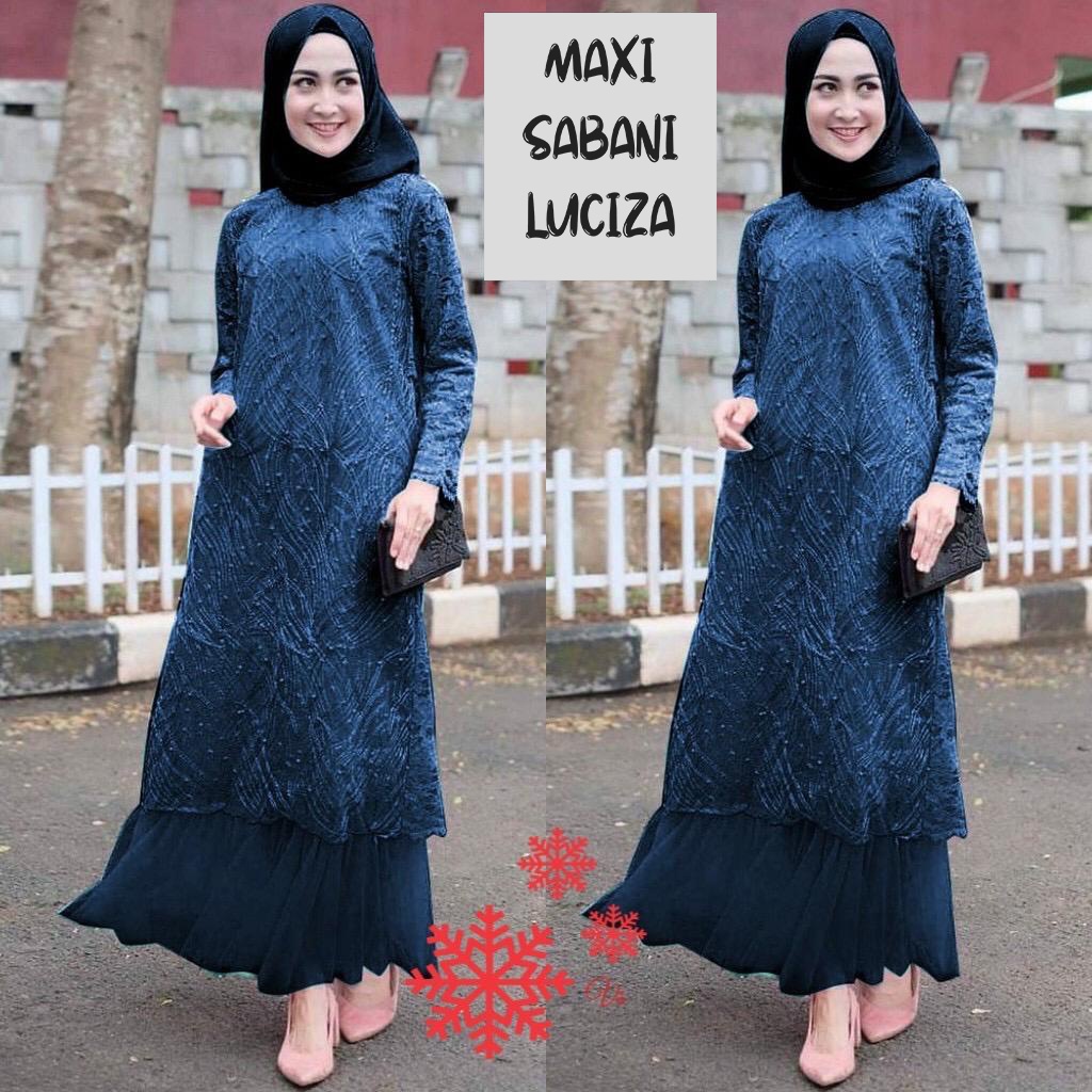 Sabani Gamis Terbaru Brukat Tile Pesta Seragam Kondangan Maxi Dress Muslim Remaja Wanita Ukuran Jumbo - Size M L XL XXL