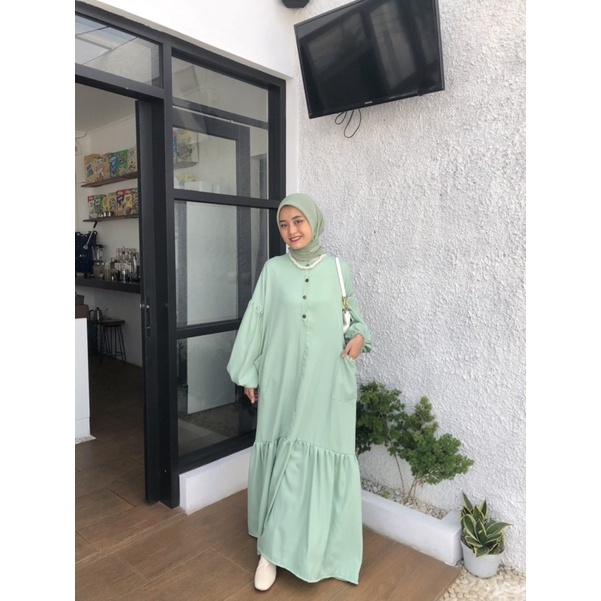 [COD] Aurelie Dress Varian Melon | Fashion Muslim Gamis Kondangan OOTD | Casual Outfit Muslimah | Dress Muslimah Bahan Shakila Premium