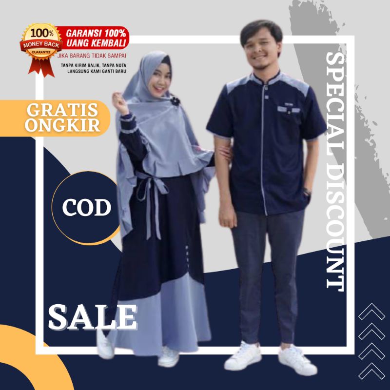 Baju kapelan Set Busana Muslim Pria  Wanita Gamis Pasangan Murah Suami Istri Syari Kekinian Modern