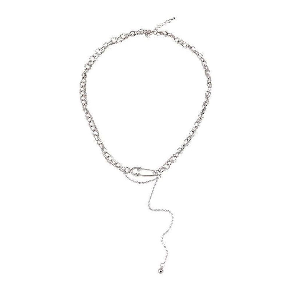 Mxbeauty Pin Kalung Elegan Keren Hadiah Sederhana Perempuan Gadis Double-layer Kristal Rantai Klavikula