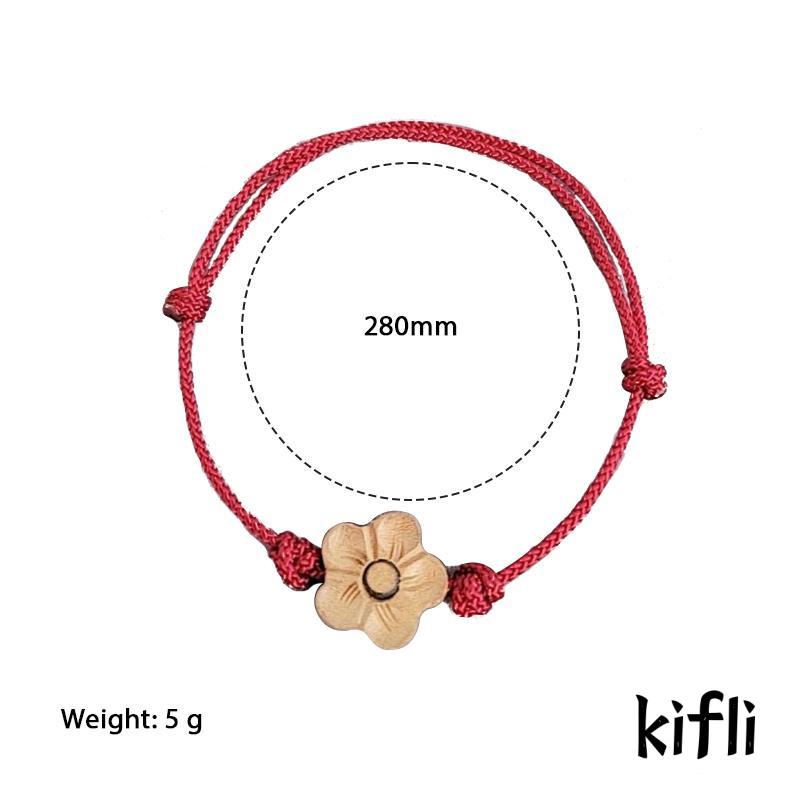 Gelang Tali Merah Tenunan Tangan Desain Ukiran Kayu Peach Plum Blossom Untuk Hadiah Pacar Perempuan