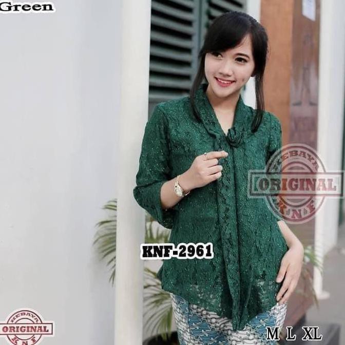 Atasan Kebaya Floy Brokat Hijau Botol Ready