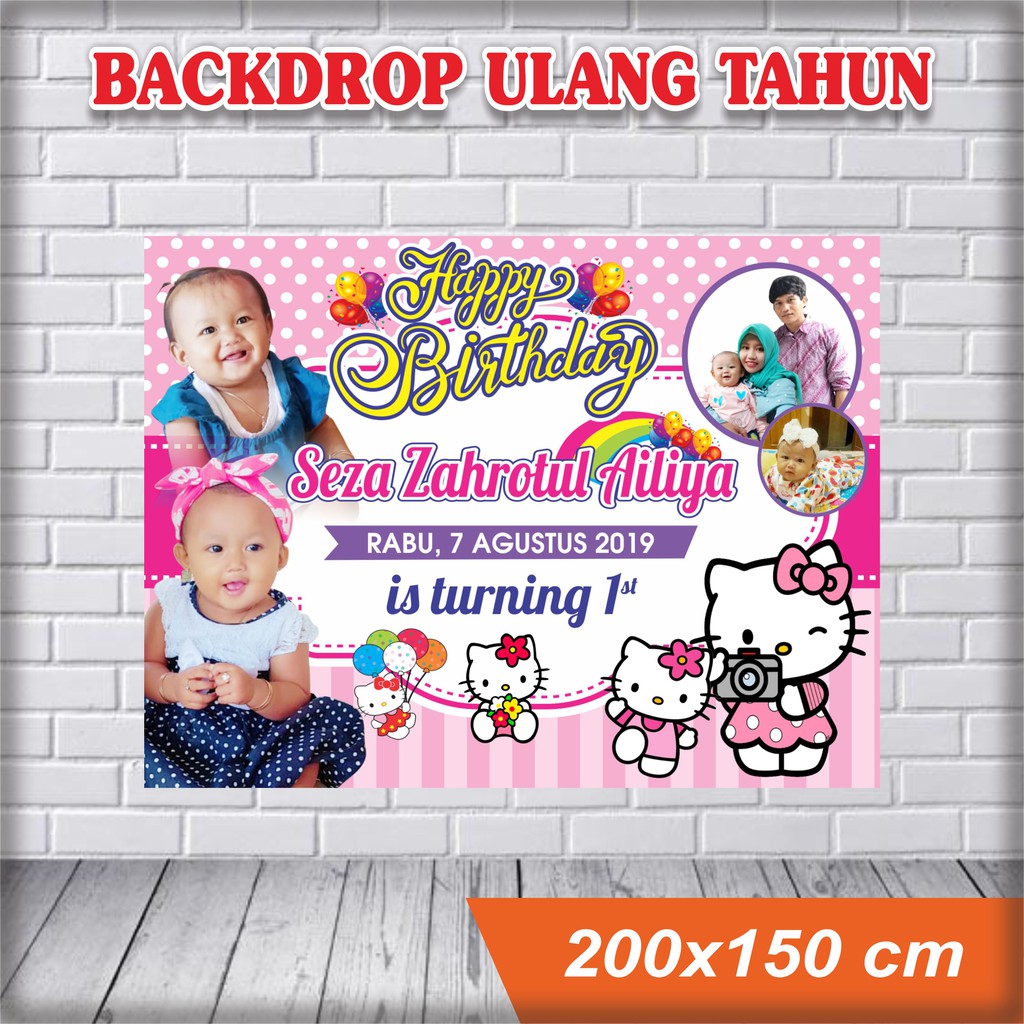 BANNER ULANG TAHUN / BACKDROP ULTAH / SPANDUK ULANG TAHUN ULTAH HELLO KITTY 01