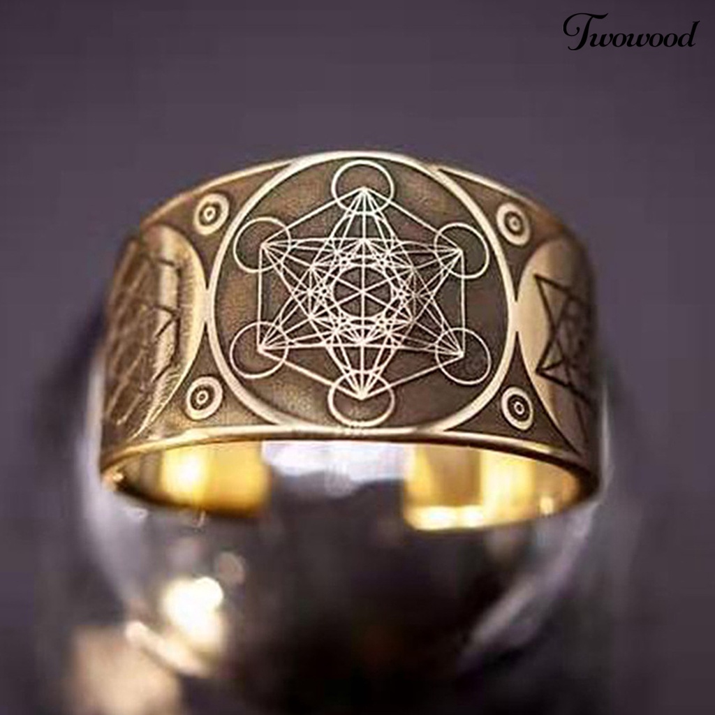 Twowood Hexagram Pattern Vintage Unisex Ring Alloy Adjustable Opening Punk Finger Ring Jewelry Accessory