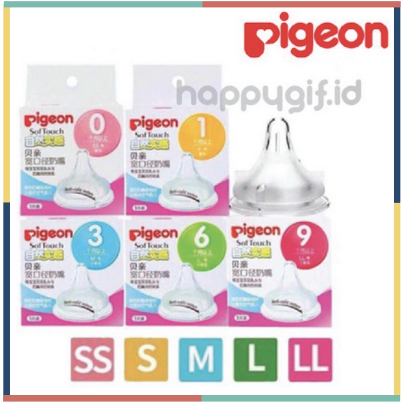 Empeng Dot PIGEON Peristaltic Empeng besar sedang kecil lebar Silikon BPA Free