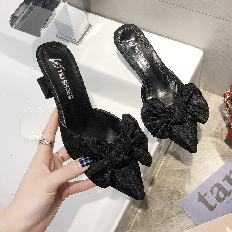 RYS - Satin Bow Sepatu Heels Wanita Fashion Casual / Pesta - Ori Import